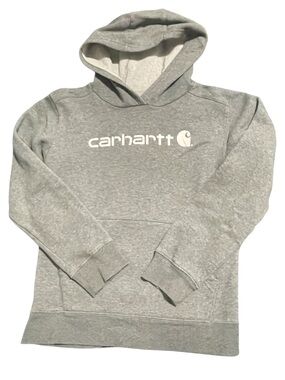 Carhartt Light Gray Pullover Hoodie with White Logo Kids size M